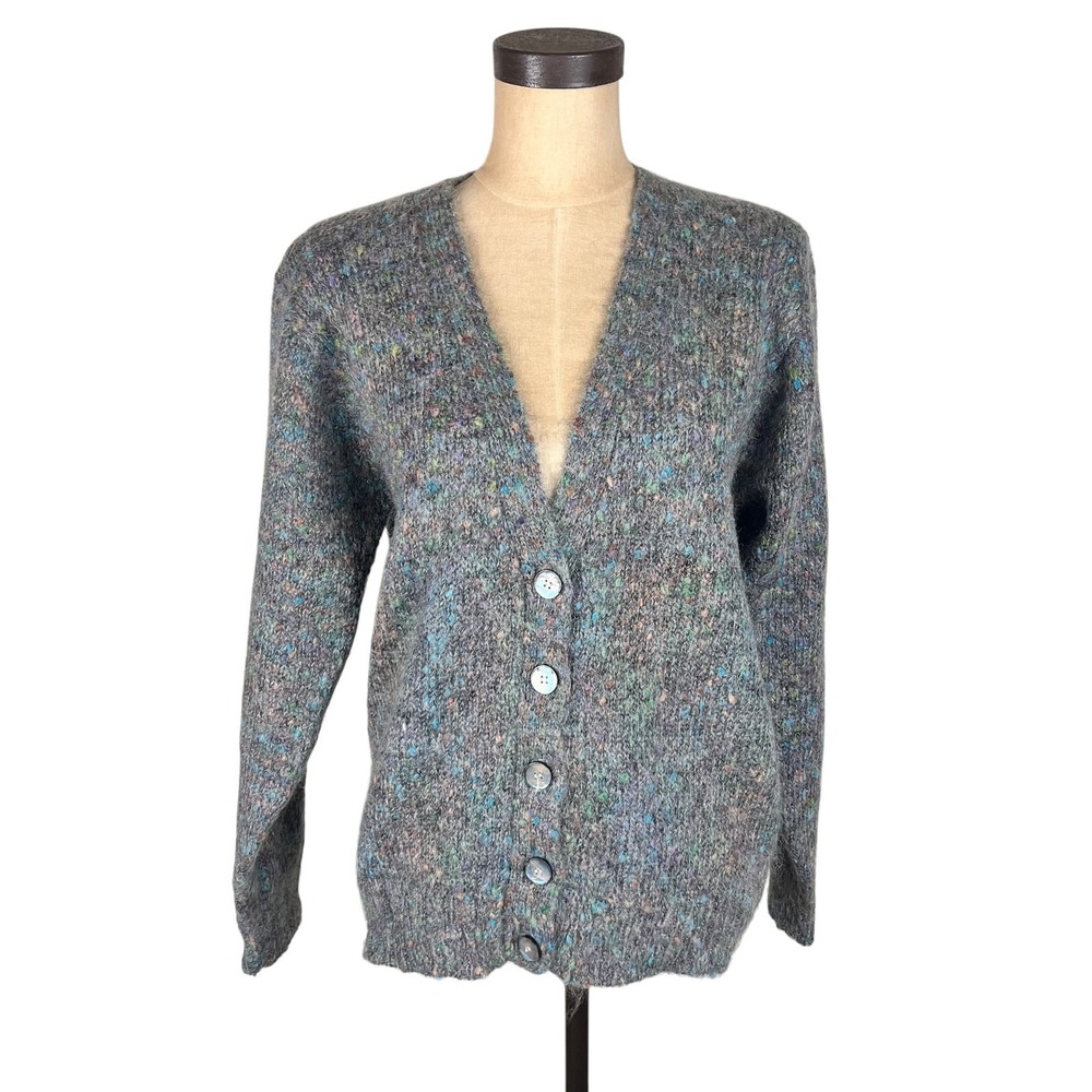 Vintage‎ Mohair Blend Sportables Grey Confetti Knit Cardigan Sweater Small